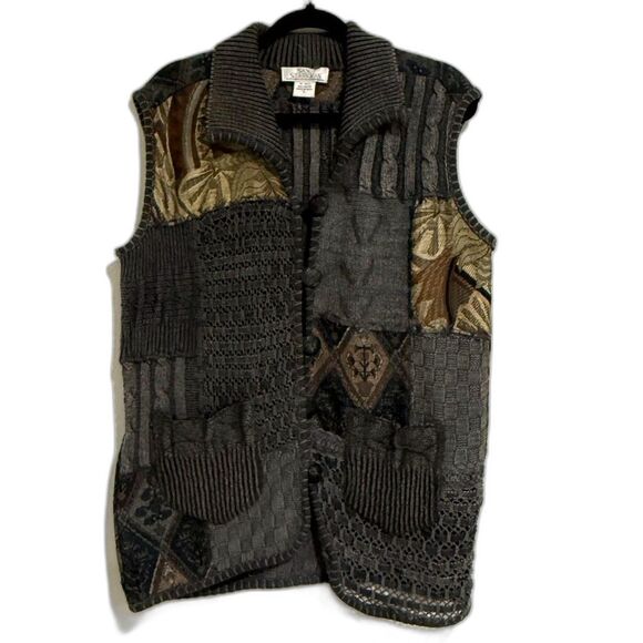 Sandy‎ Starkman Womens L Sweater Vest Patchwork Embroidered Boho Vintage - Picture 1 of 6